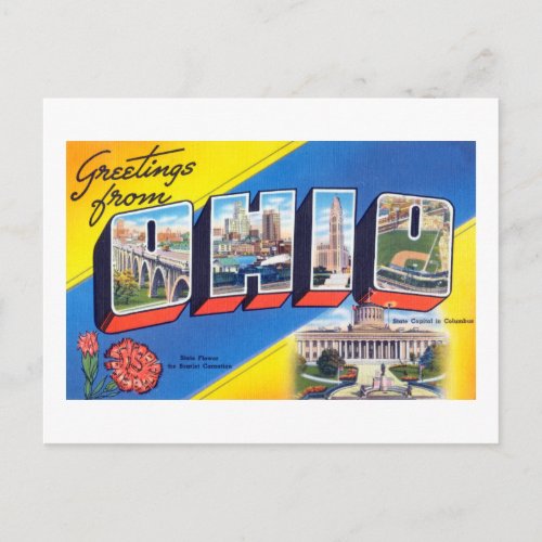 Vintage Greetings From Ohio Travel Poster Postcard