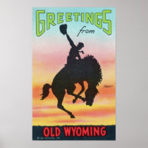 Vintage Greetings from Old Wyoming Cowboy Poster