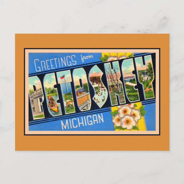 Vintage greetings from Petoskey Michigan Postcard (Front)