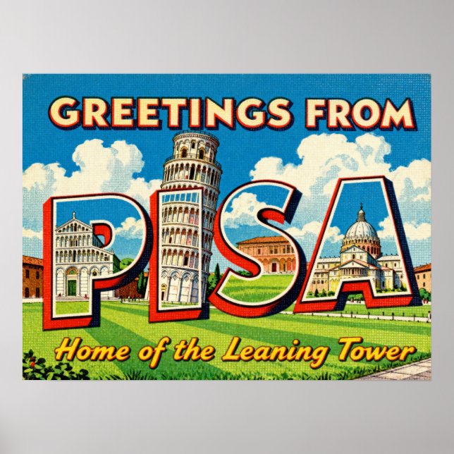 Vintage Greetings from Pisa Poster (Front)
