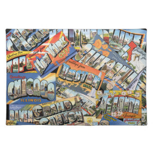 Vintage Greetings From ... Postcards Collage Cloth Placemat