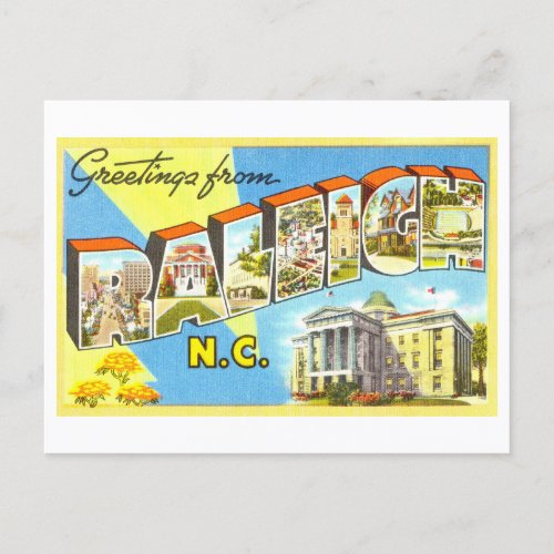 Vintage Greetings from Raleigh North Carolina Postcard
