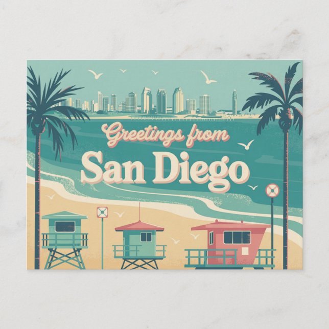 Vintage Greetings from San Diego Classic Retro Postcard (Front)
