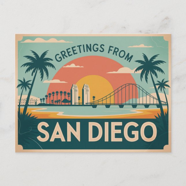 Vintage Greetings from San Diego Classic Retro Postcard (Front)