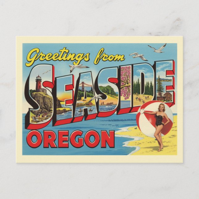 Vintage "Greetings from Seaside, Oregon" Postcard (Front)