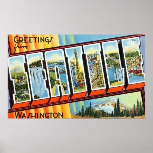 Vintage Greetings from Seattle Washington Travel Poster