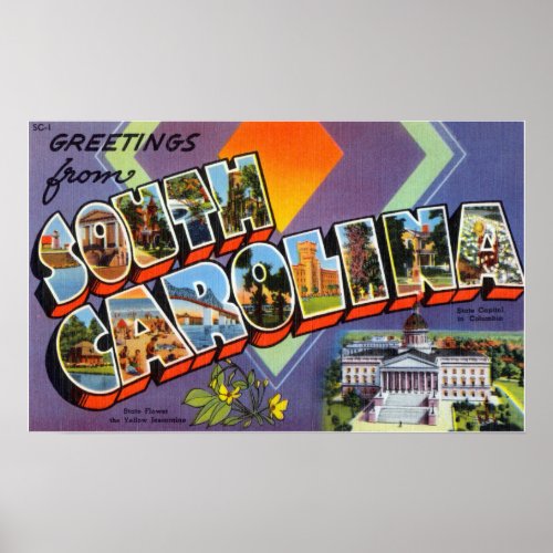 Vintage Greetings from South Carolina Travel Poster