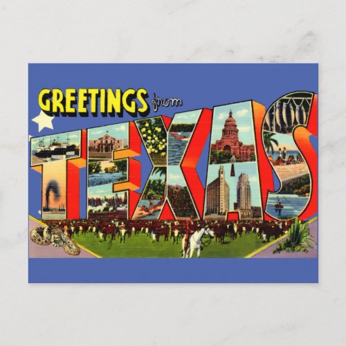 Vintage Greetings From Texas Travel Postcard