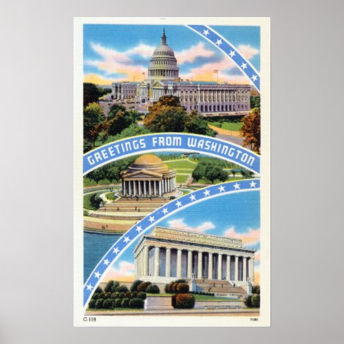 Vintage Greetings From the City of Washington DC P Poster