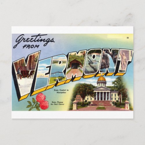 Vintage Greetings From Vermont Travel Postcard