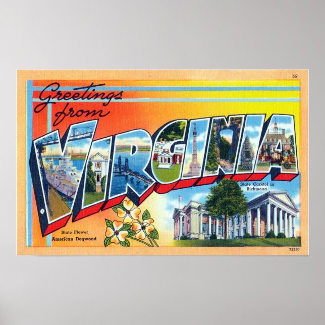 Vintage Greetings From Virginia Travel Poster (Front)