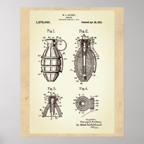 Vintage Grenade Patent Poster