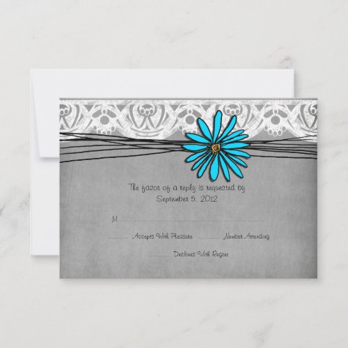 Vintage Grey and Blue Daisy Wedding RSVP