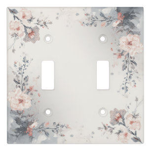 Vintage Grey and Blush Floral Botanical Frame Light Switch Cover