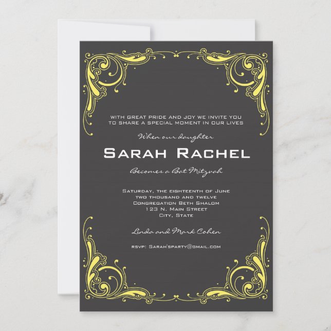 Vintage Grey and Yellow Invitation (Front)