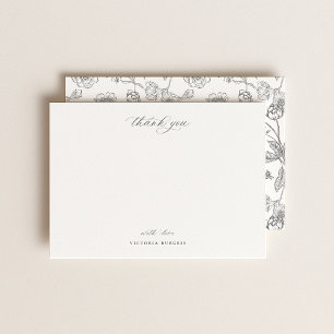 Vintage Grey Chinoiserie Floral Thank You Note Card