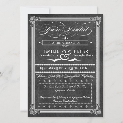 Vintage Grey Damask Poster Style Wedding Invitation