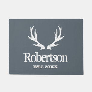 Vintage grey deer antler door mat with custom name