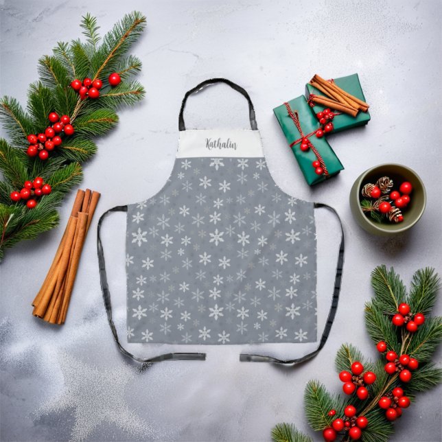 Vintage Grey elegant Snowflakes Personalized  Apron (Vintage Grey elegant Snowflakes Personalized Apron)