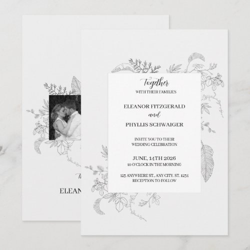 Vintage Grey Floral Wedding Invitation