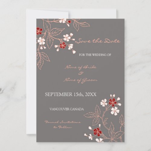 Vintage Grey Floral Wedding Save the Date