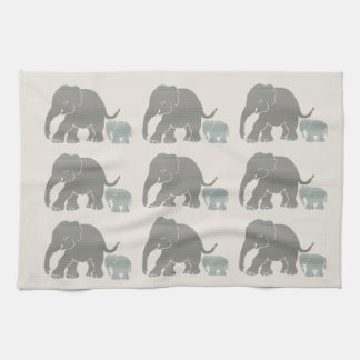 Vintage Grey on Ivory Graphic Elephant Print Kitchen Towel