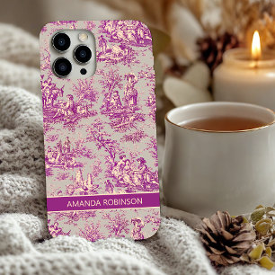 Vintage Grey Pink French Toile de Jouy Floral iPhone 16 Case