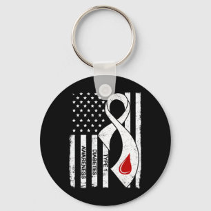 Vintage Grey Ribbon American Flag Type 1 Diabetes Keychain
