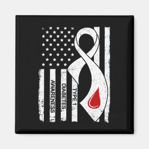 Vintage Grey Ribbon American Flag Type 1 Diabetes Magnet