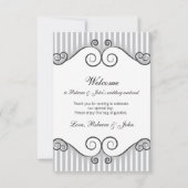 Vintage Grey Striped Wedding Welcome Card (Front)