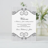 Vintage Grey Striped Wedding Welcome Card (Standing Front)