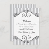 Vintage Grey Striped Wedding Welcome Card (Front/Back)