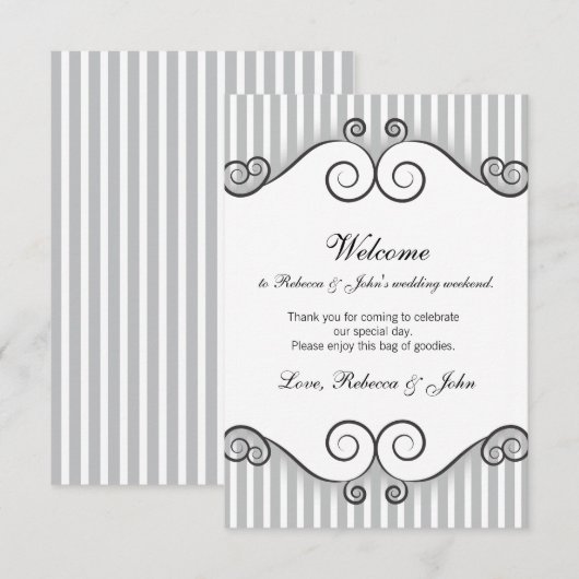 Vintage Grey Striped Wedding Welcome Card (Front/Back)