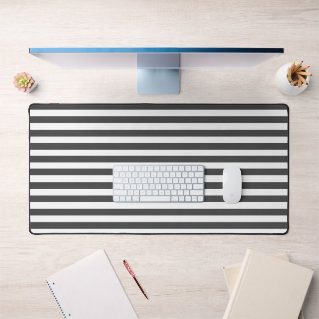 Vintage Grey & White Stripes Striped Desk Mat (Office 1)