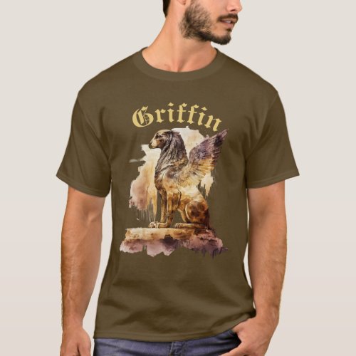 Vintage Griffin Gryphon Mythology Brown Gold T_Shirt