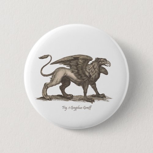 Vintage griffin gryphus greiff illustration pinback button