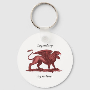 Vintage griffin illustration, legendary by nature keychain