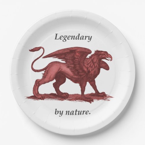 Vintage griffin illustration legendary by nature paper plates