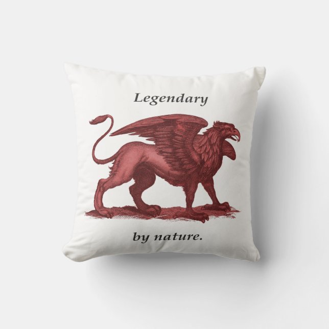 Vintage griffin illustration, legendary by nature throw pillow (Front)