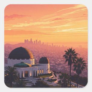 Vintage Griffith Observatory Los Angeles Sunset Square Sticker