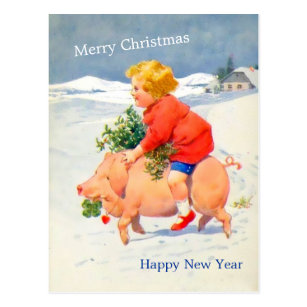 New Years Invitations Stationery Zazzle Vintage Gril On Pig Christmas New Year Image Card