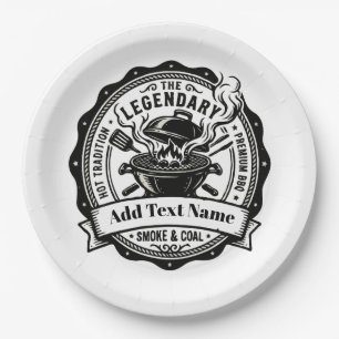Vintage Grill Master Personalized Name BBQ Smoke  Paper Plates