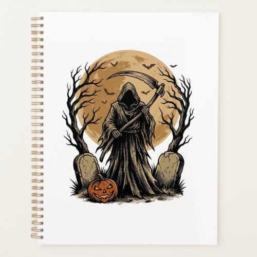 Vintage Grim Reaper Halloween Moon Vector Design_1 Planner