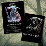 Vintage Grim Reaper Surprise 30th Birthday Party Invitation<br><div class="desc">Create the ultimate 30th birthday party invitation with this Vintage Grim Reaper Surprise 30th Birthday Invitation, perfect for those who love Halloween, horror, and all things spooky and macabre. Featuring an ombre-colored Grim Reaper dressed in dark gray, purple, and red, holding a scythe in one hand and making a "Shhh"...</div>