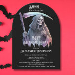 Vintage Grim Reaper Surprise 30th Birthday Party Invitation<br><div class="desc">Create the ultimate 30th birthday party invitation with this Vintage Grim Reaper Surprise 30th Birthday Invitation, perfect for those who love Halloween, horror, and all things spooky and macabre. Featuring an ombre-colored Grim Reaper dressed in dark gray, purple, and red, holding a scythe in one hand and making a "Shhh"...</div>