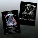 Vintage Grim Reaper Surprise 35th Birthday Party Invitation<br><div class="desc">Celebrate turning 35 with a hauntingly unique invitation! This Vintage Grim Reaper Surprise 35th Birthday Invitation is perfect for fans of Halloween, horror, and all things spooky. The design features an ombre-shaded Grim Reaper in dark gray, purple, and red, holding a scythe in one hand while making a "Shhh" gesture...</div>