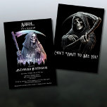 Vintage Grim Reaper Surprise 40th Birthday Party Invitation<br><div class="desc">Celebrate your 40th in spooky style with this Vintage Grim Reaper Surprise 40th Birthday Invitation, designed for lovers of Halloween, horror, and all things eerie. Featuring a Grim Reaper in dark gray, purple, and red, holding a scythe while making a "Shhh" gesture, it’s the perfect way to keep your party...</div>