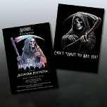 Vintage Grim Reaper Surprise 45th Birthday Party Invitation<br><div class="desc">Mark your 45th birthday with a chilling twist using this Vintage Grim Reaper Surprise 45th Birthday Invitation, perfect for those who love Halloween, horror, and all things spooky. Featuring a Grim Reaper draped in dark gray, purple, and red, holding a scythe and making a "Shhh" gesture, it’s an ideal way...</div>