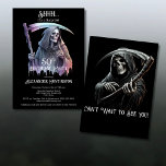 Vintage Grim Reaper Surprise 50th Birthday Party Invitation<br><div class="desc">Make your 50th birthday an unforgettable event with this Vintage Grim Reaper Surprise 50th Birthday Invitation, perfect for those who love Halloween, horror, and all things spooky. Featuring a Grim Reaper cloaked in shades of dark gray, purple, and red, holding a scythe and making a "Shhh" gesture, it’s the perfect...</div>