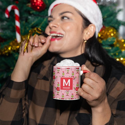 Vintage Grinch Christmas  Add Your Name  Initial Mug